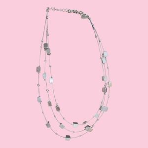 Vintage Lia Sophia 3 strand necklace in silver w/floating geometric shapes